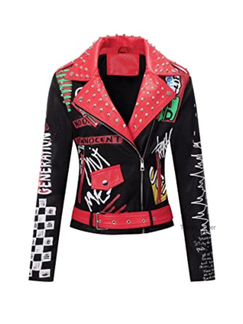 Faux Leather Moto Jacket for Women, Vegan Punk Short Coat